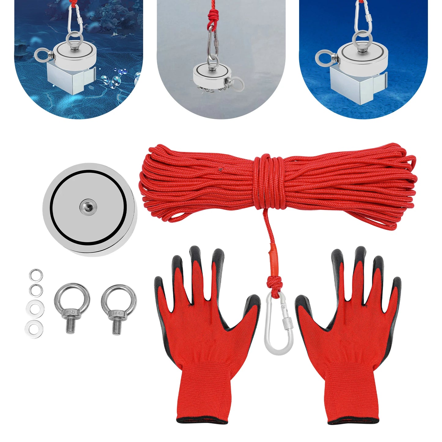 Fishing Magnet Kit, 2000lbs Heavy Duty Magnet Fishing Kit With 30m Rope&Gloves, Powerful Fishing Magnet Kit