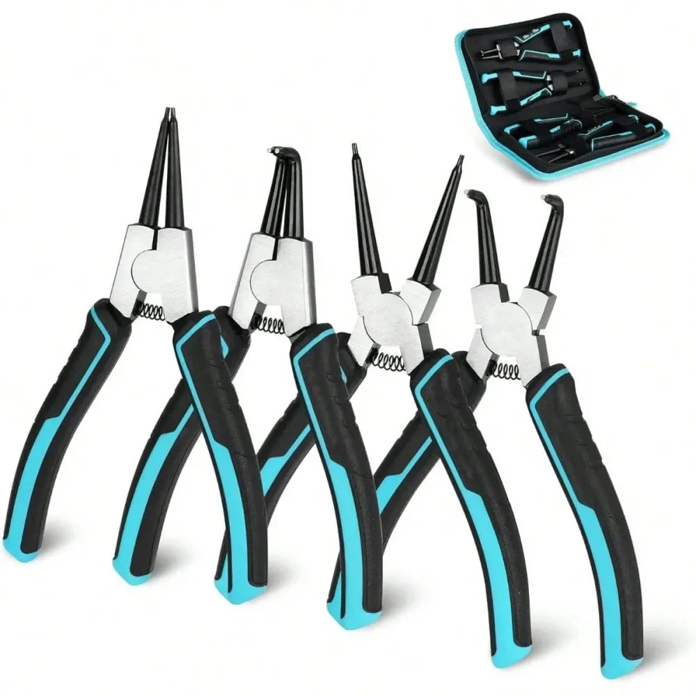 PCS Snap Ring Pliers Set, 7 Inch Heavy Duty Internal External Circlip Pliers Kit With Straight Bent Jaw, Premium CRV Steel, Pre