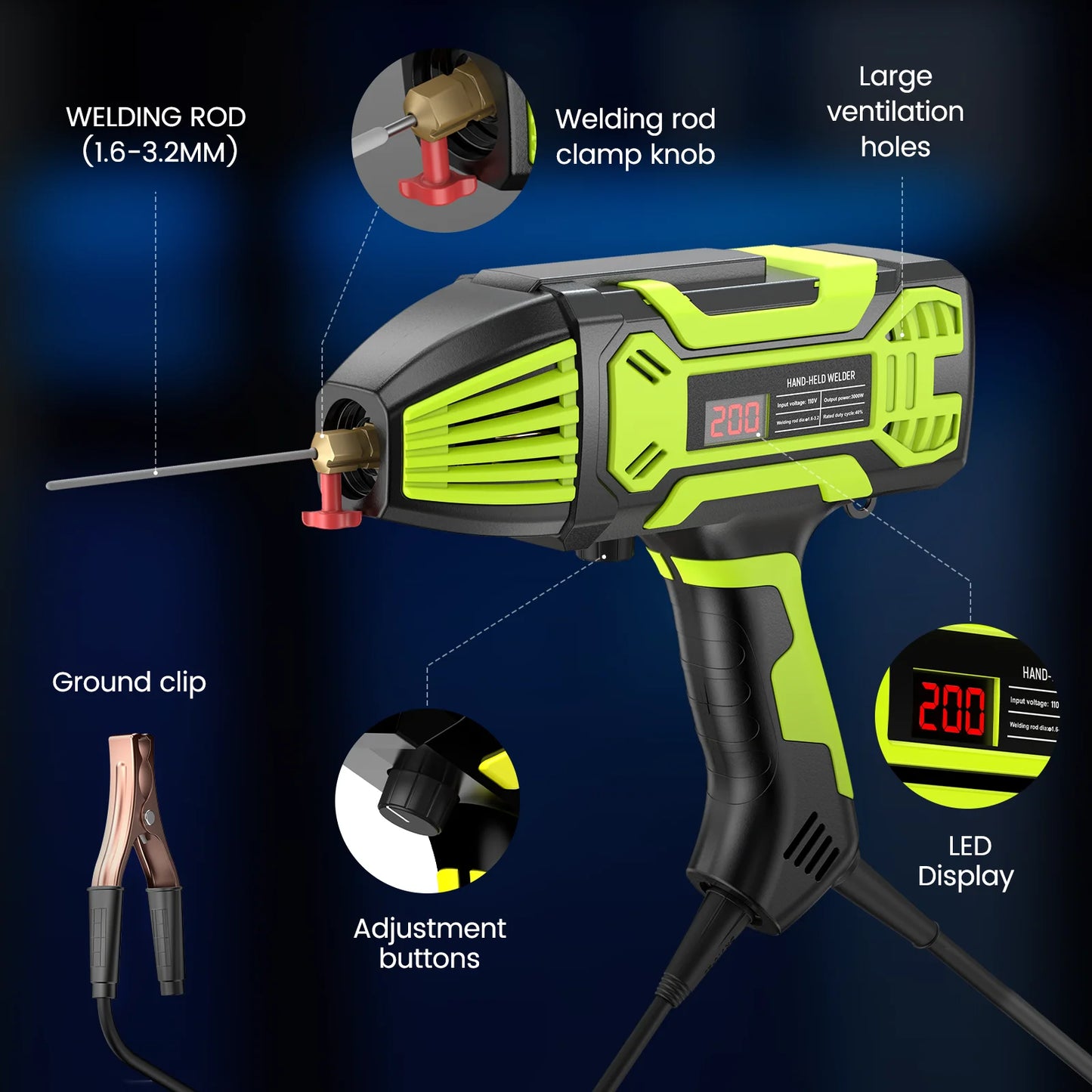Portable Welding Machine Handheld Electric Welder Kit 110V IGBT Inverter Digital display 6 Variable Current Adjustment Handheld ARC Welder Gun