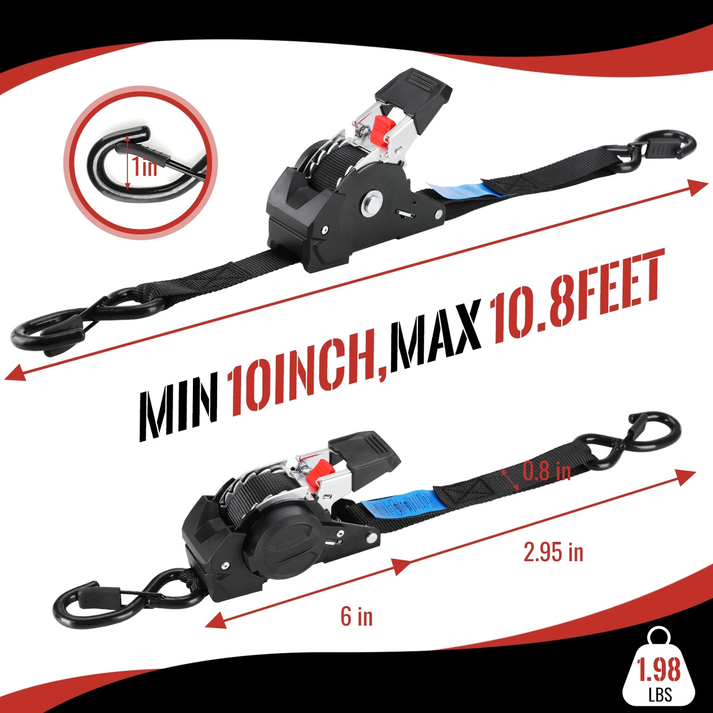Retractable Ratchet Straps 1" x 10' Heavy Duty-1209 lbs Break Strength-Auto Retractable Boat Trailer Tie Down for Truck,Cargo