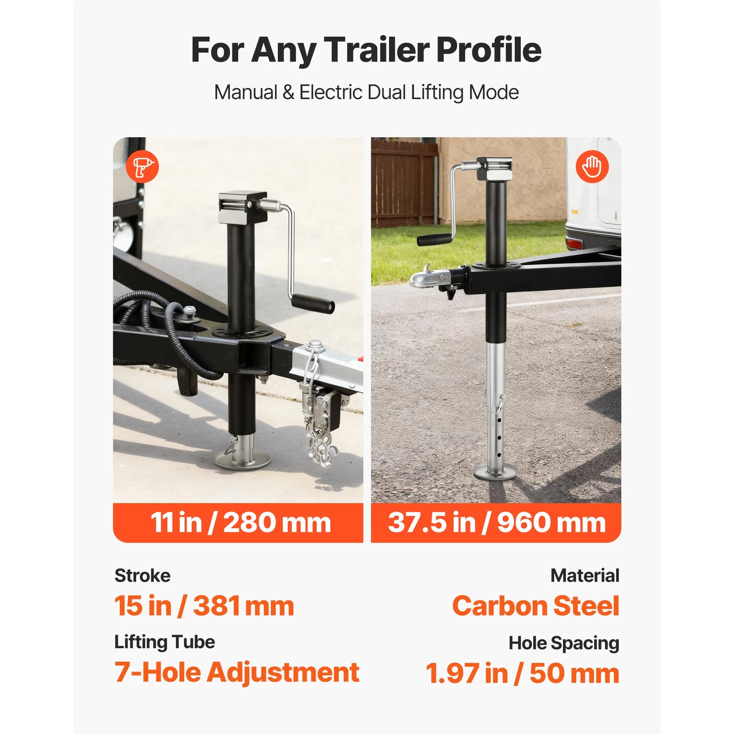 SucceBuy 5000 lbs A-Frame Trailer Jack 15-Inch Vertical Travel Trailer Lift Jack with Adjustable 7-Level Drop Leg for RV Utility