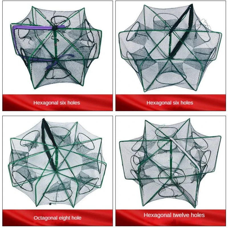 Fishing Net Mesh Folded Hexagon Octagon 8 Hole Hand Fishing Net Casting Nets Crayfish Shrimp Catcher Tank Trap Cage Mesh Tool