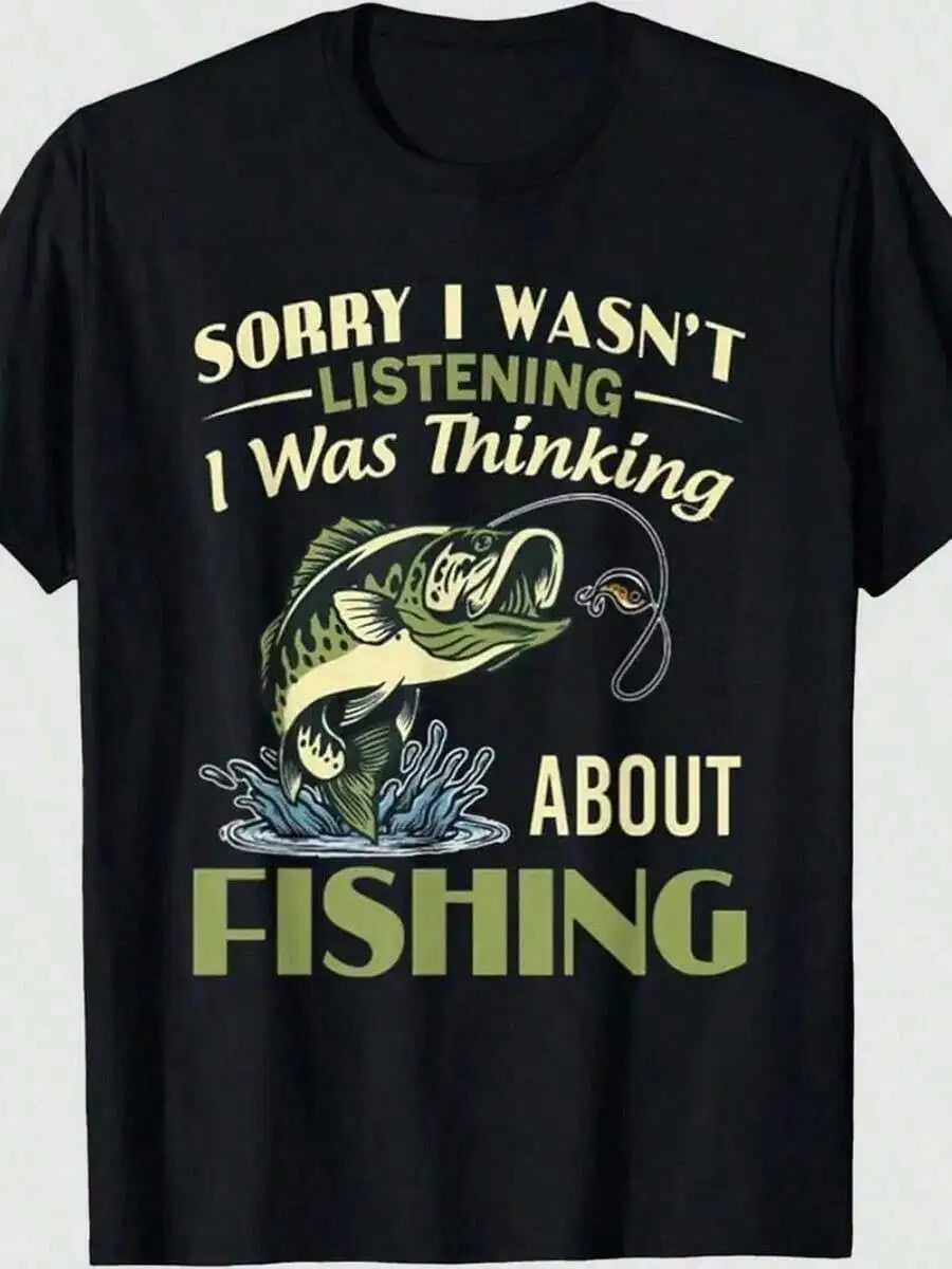 Cotton Mens Fishing Graphic Tee Casual Crew Neck Short Sleeve Shirt All Season Comfort