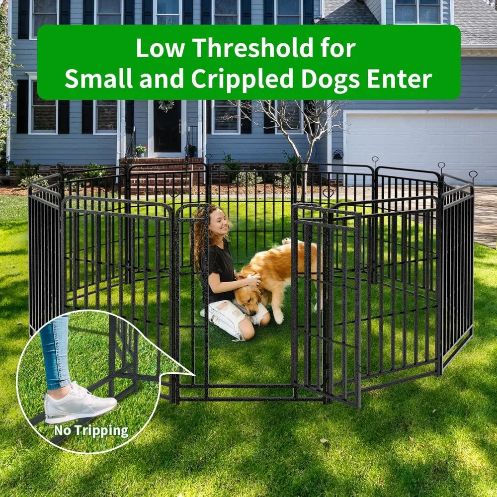 Heavy Duty Dog Playpen 12 Panels 47" Height, Square Steel Pipe Reinforced Crossbars, 27ft 57sqft Portable Fence Yard RV Camping