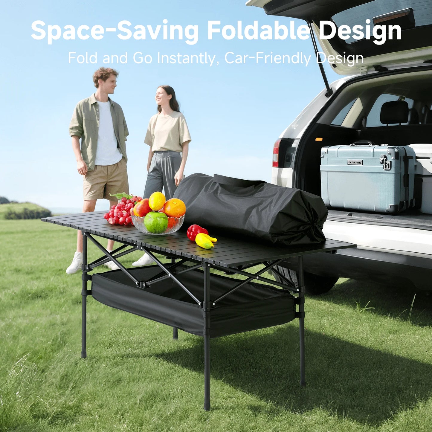 Senmeo Camping Table, Fold Up Lightweight, 4-6 Person Portable Roll Up Aluminum Table With Carry Bag For Outdoor, Support Up To