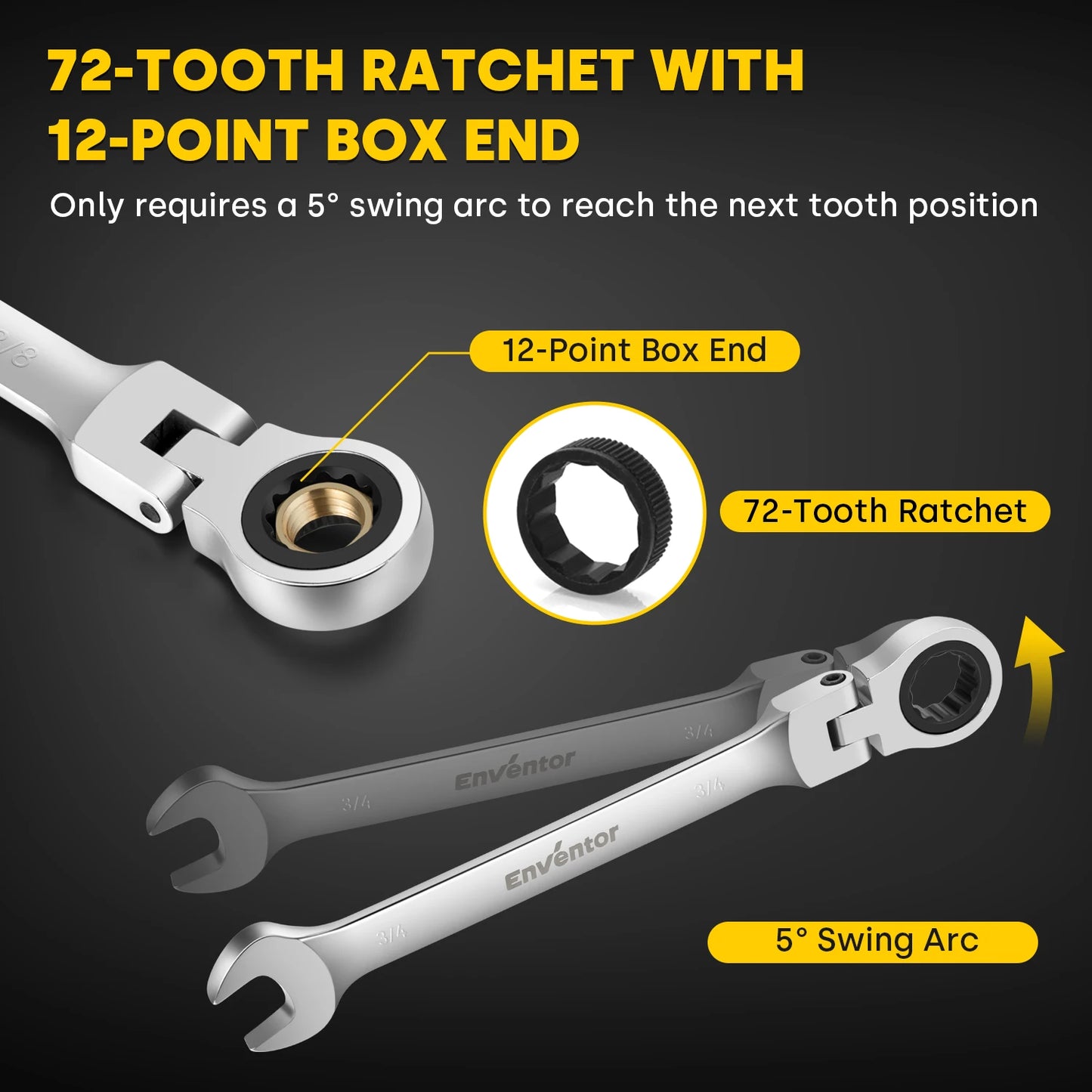 Enventor 12 Pieces Ratcheting Wrench Set SAE 1/4-7/8" 180° Flex Head 12-Point Combination Ratchet Wrenches Set For Garage Home