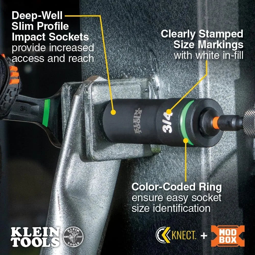 65111IMPCT KNECT Deep-Well Impact Socket Set, 1/2-Inch Drive, SAE, Color Coded, MODbox Case, Impact