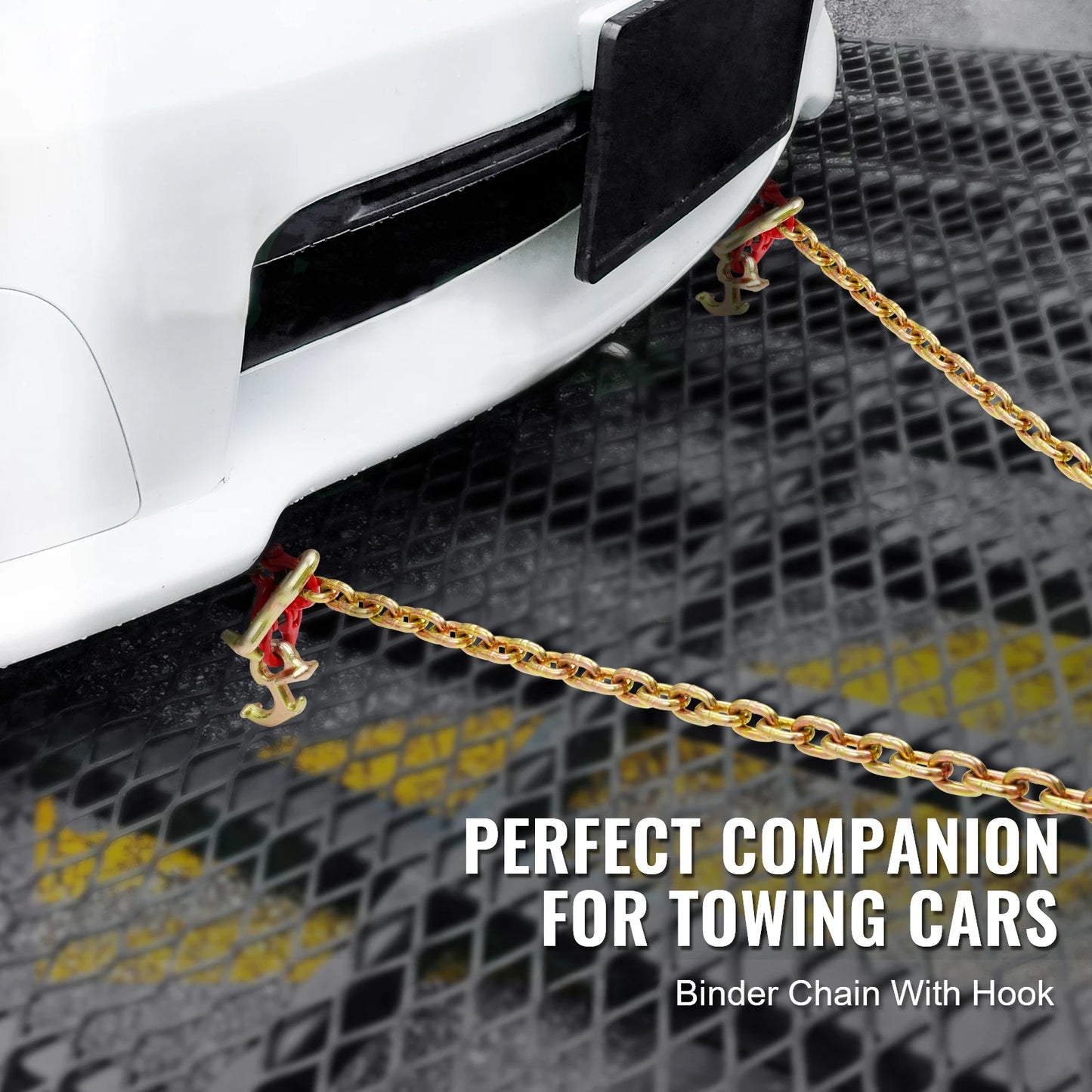 SucceBuy G80 V Towing Binder Chain with R/T/J Hook & Grab Hooks Transport Tow Bridle Chain for Flatbed Truck Wrecker Recovery