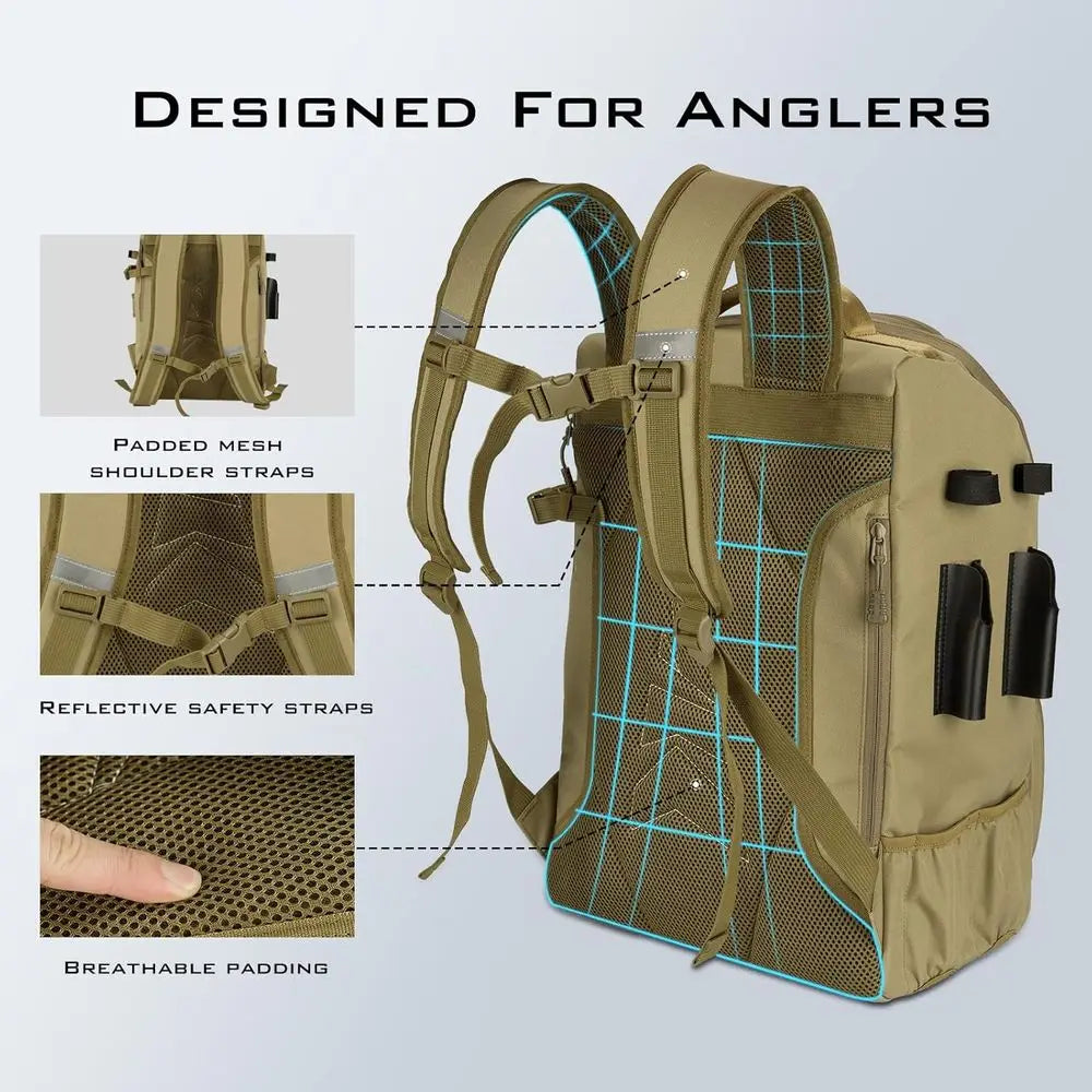 Tackle Backpack with Rod Holder, 4 Tackle Boxes, 40/26L Storage for Fishing Gear and Equipment