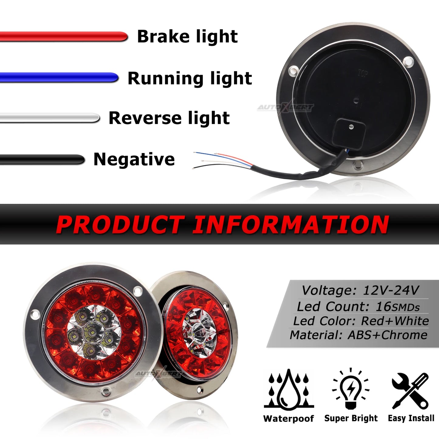XUKEY Round Waterproof Trailer Tail Light LED 12V 24V