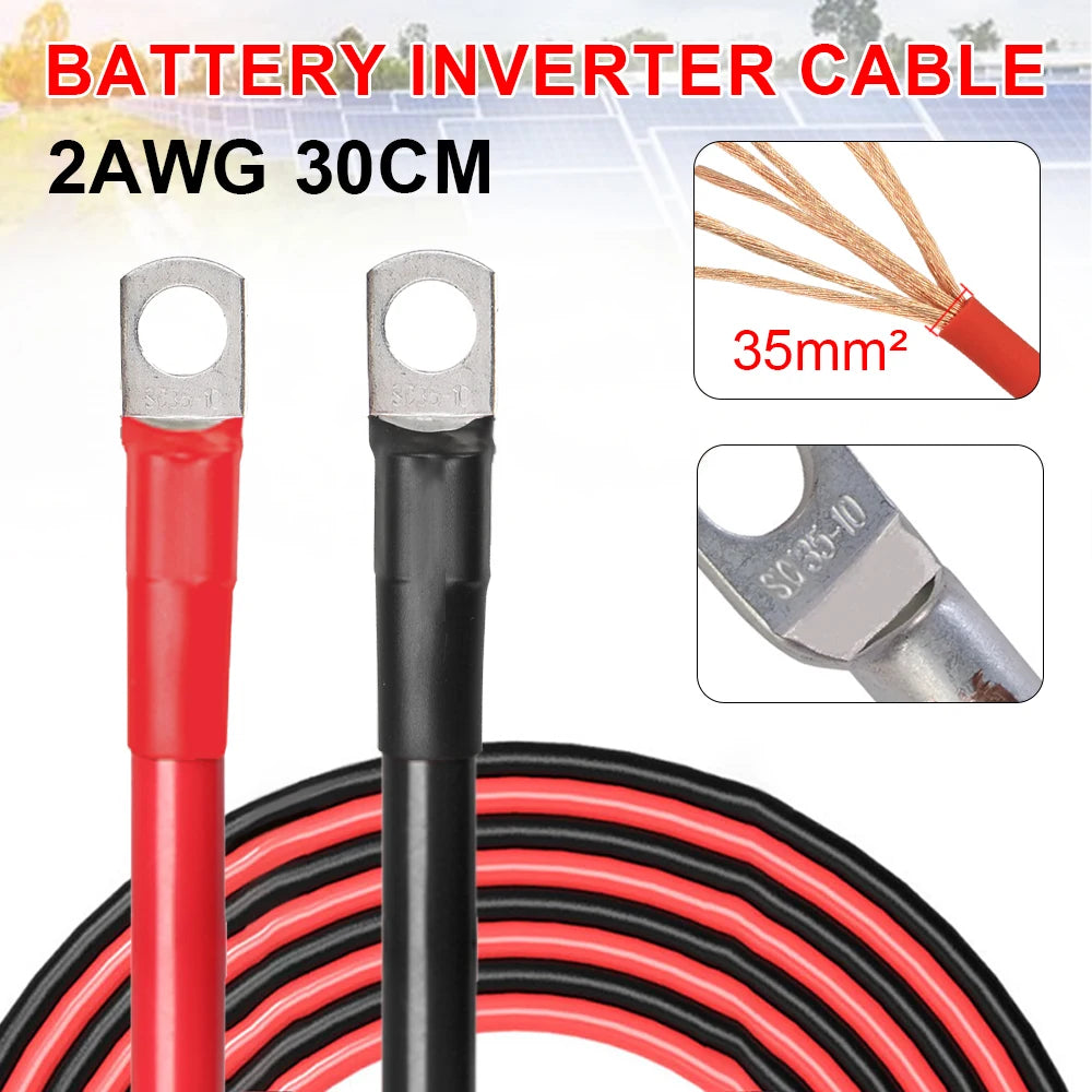 2AWG Battery Inverter Cable Set with Terminal Copper Wire Connector Power Connection Cable with Lug For Car RV Boat Inverter