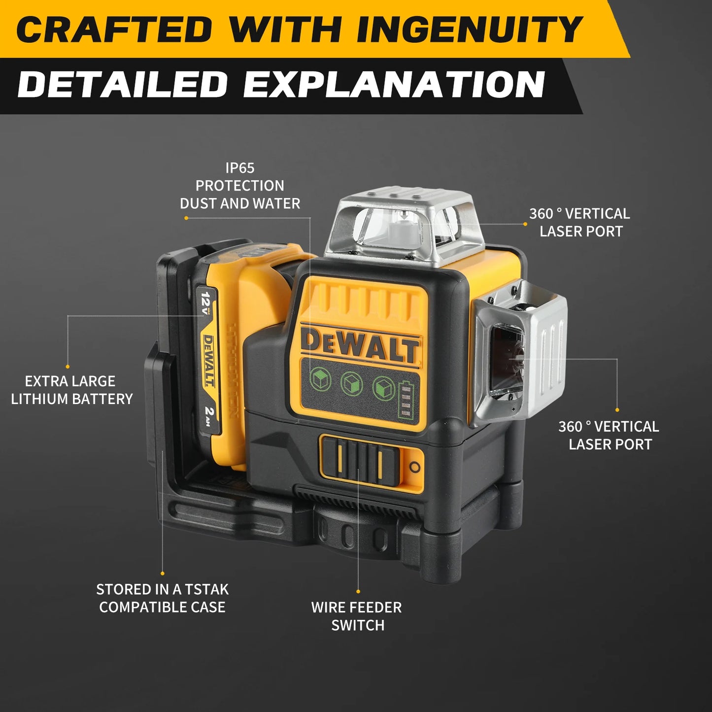 2025 DEWALT DW089LG 12V Li - ion Battery - Powered Self - Levelling Green Beam Laser. 12 Lines in 3x360° for Ultimate Precision