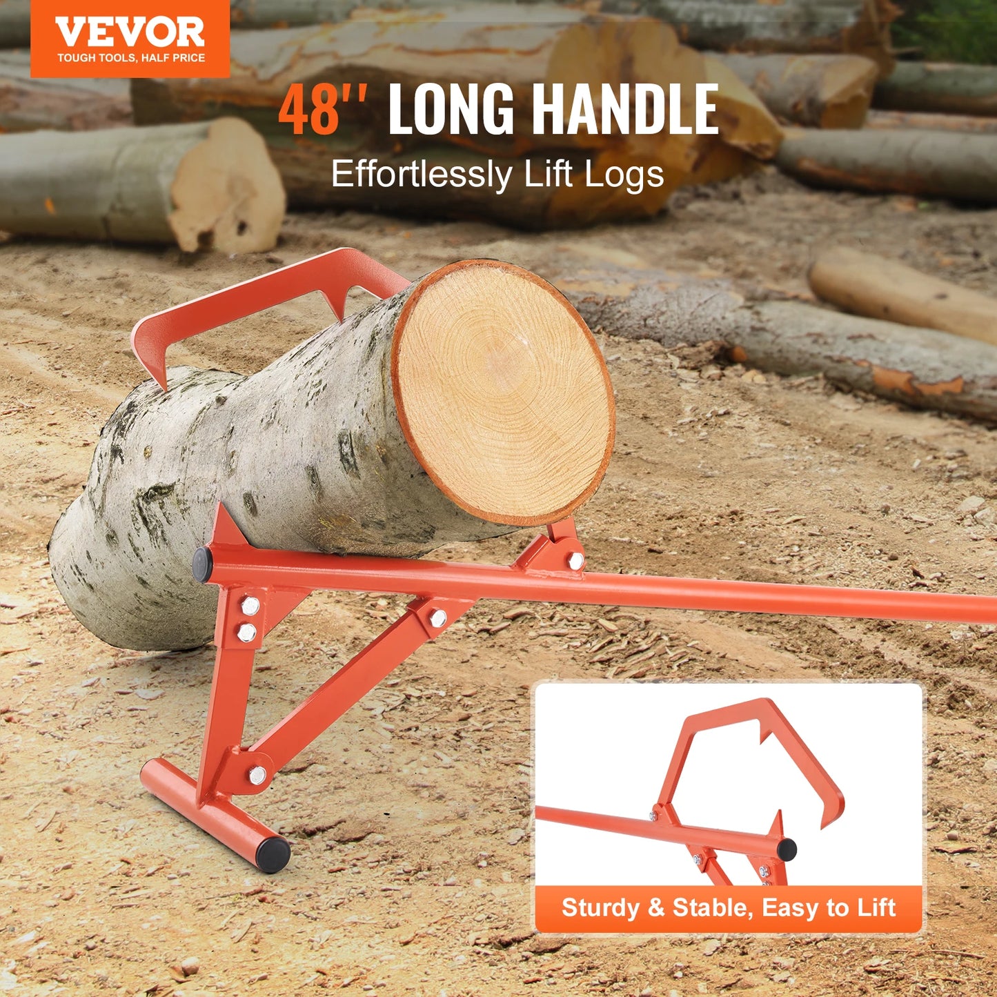 SucceBuy Timberjack 46.5 in Heavy Duty Steel Log Roller with Adjustable Cant Hook Logging Tools for Logs Ups to 25" Dia Logs