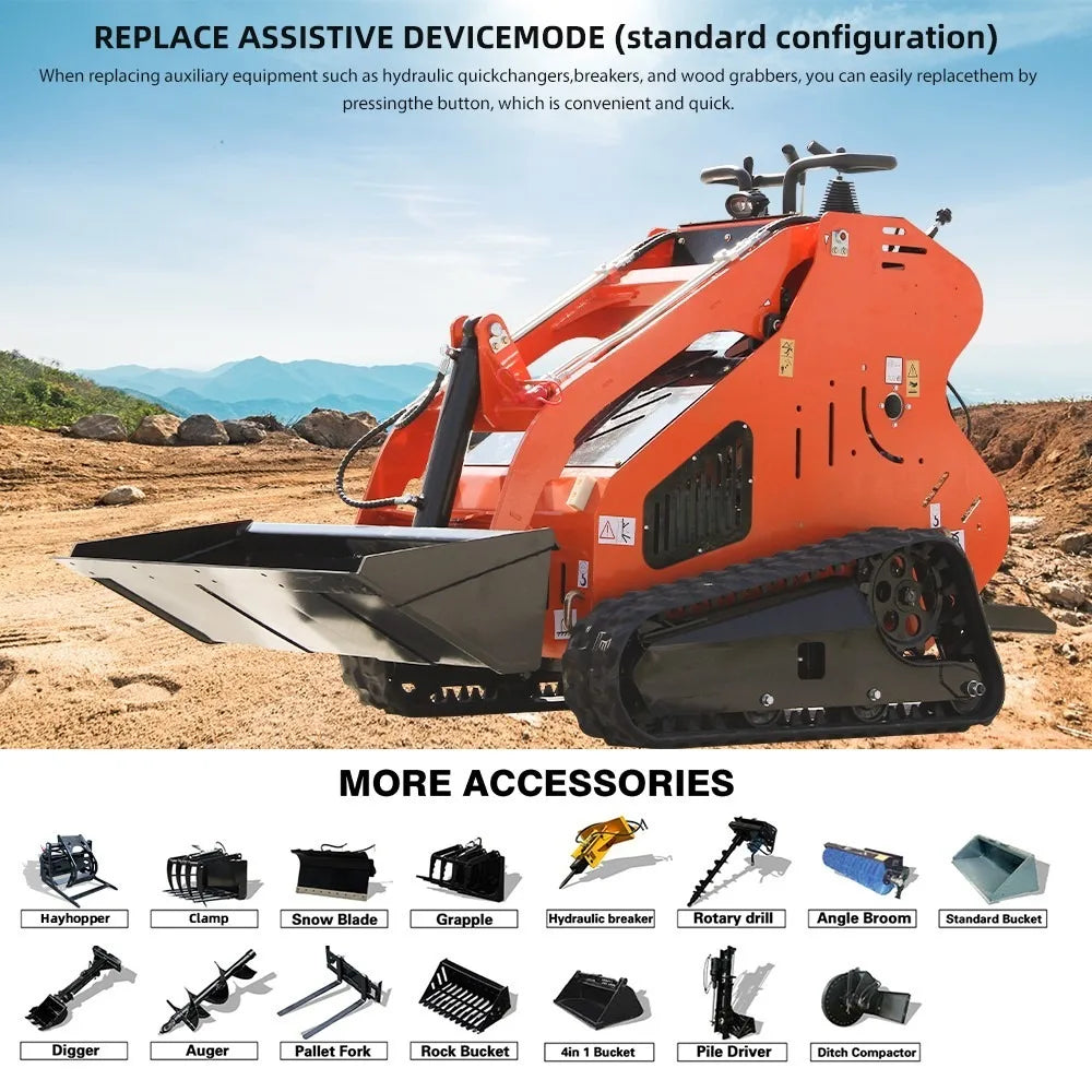 ATTACHXPRO Mini Loader,15 HP Crawler Mini Skid Steer Loader, Hydraulic System Electric Start Snowplow,Cargador Frontal Diesel