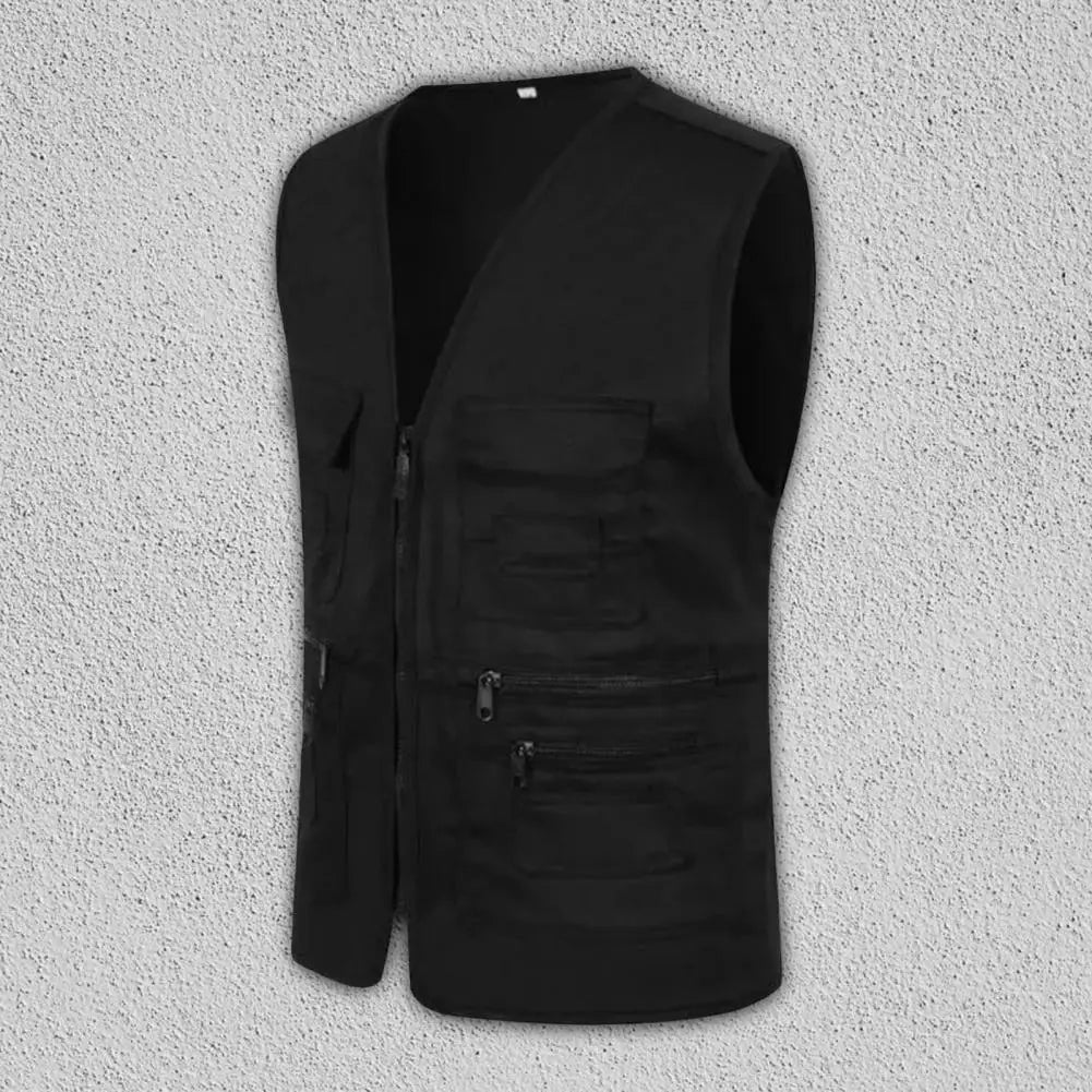 Men Vest Multi-Pocket Outdoor Waistcoat Casual Sleeveless Jacket Plus Size Slim Fit Outerwear Male Clothes Photographer Vest