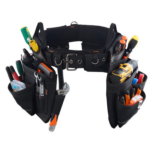 SucceBuy 18 Pockets Tool Belt 31-51in Adjustable Utility Tool Pouch Detachable Work Bag for Electrician Apron Tools Organizer
