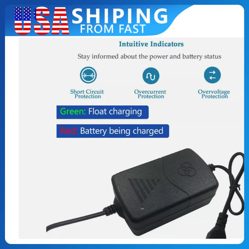 Smart 12V Car Battery Charger 1A Lead-Acid With Indicator Light 14.4 Volt Dual Wire Alligator Clip Camping Auto Charging Socket
