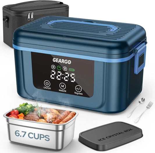 Cordless Rechargeable Heated Lunch Box With Ice Crystal Cooling Compartment