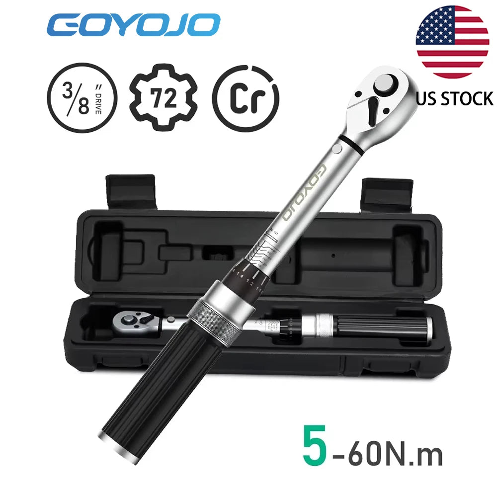 GOYOJO 3/8" Torque Wrench Square Unit Torque Wrench 5-60N.m / 44.26 -531.06 lb-in Pro Torque Wrench Professional Bicycle Auto Repair Tool Chassis Component, &Engine Repair