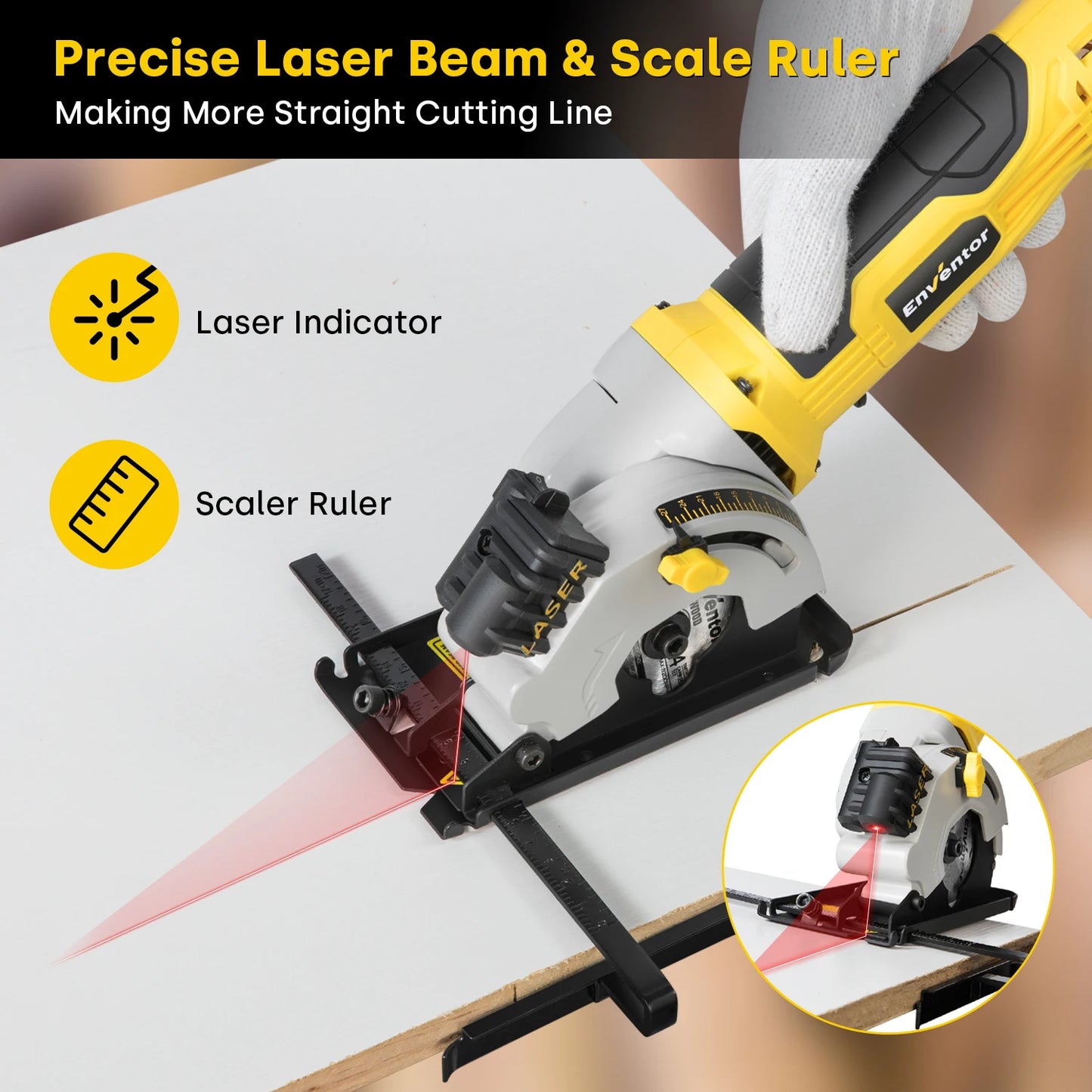 Enventor Mini Circular Saw 580W Motor Electric Circular Saw With 3 Saw Blades 4000RPM Cutting Depth 27mm for Wood Cutting