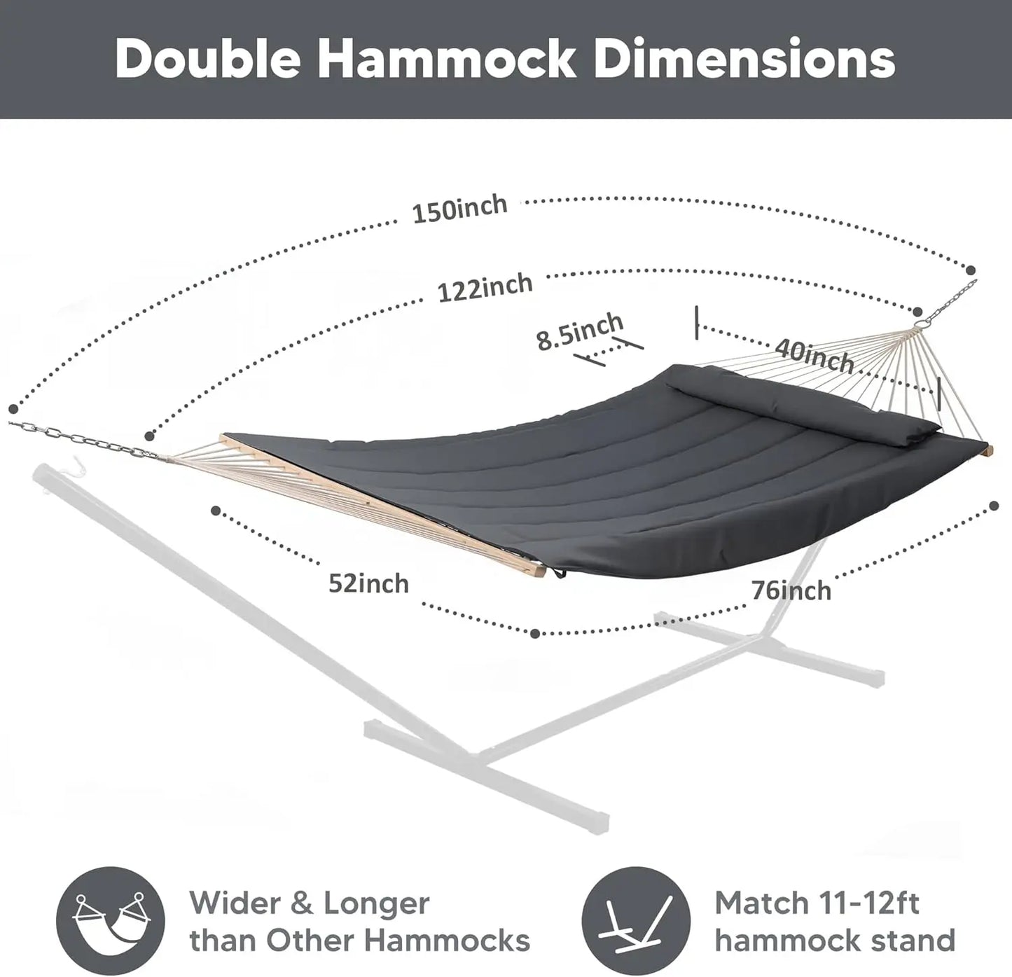 Two-person outdoor hammock for patio garden porch use in dark grey color