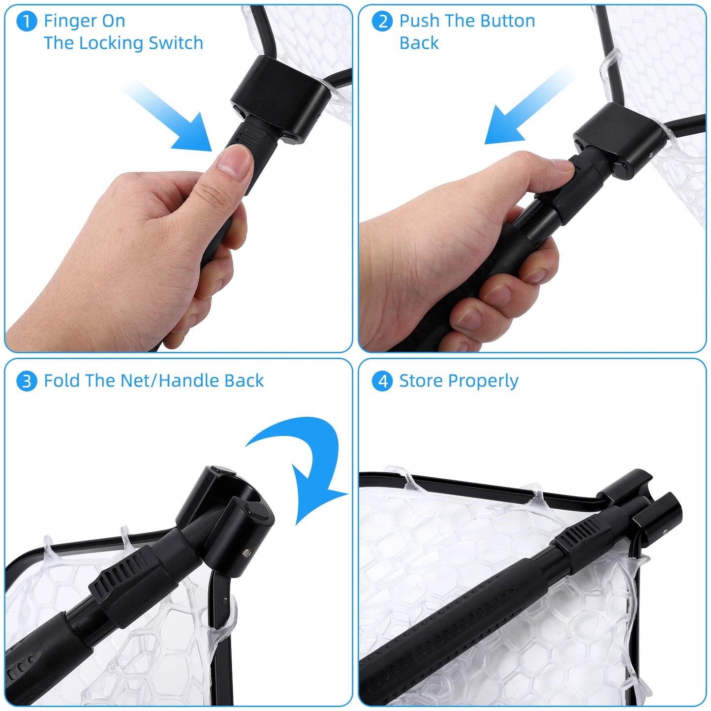 Foldable Fishing Net For Trout Soft Rubber Fishing Net With Handle Fly Fishing Landing Net For Easy Catch Release, Lightweight
