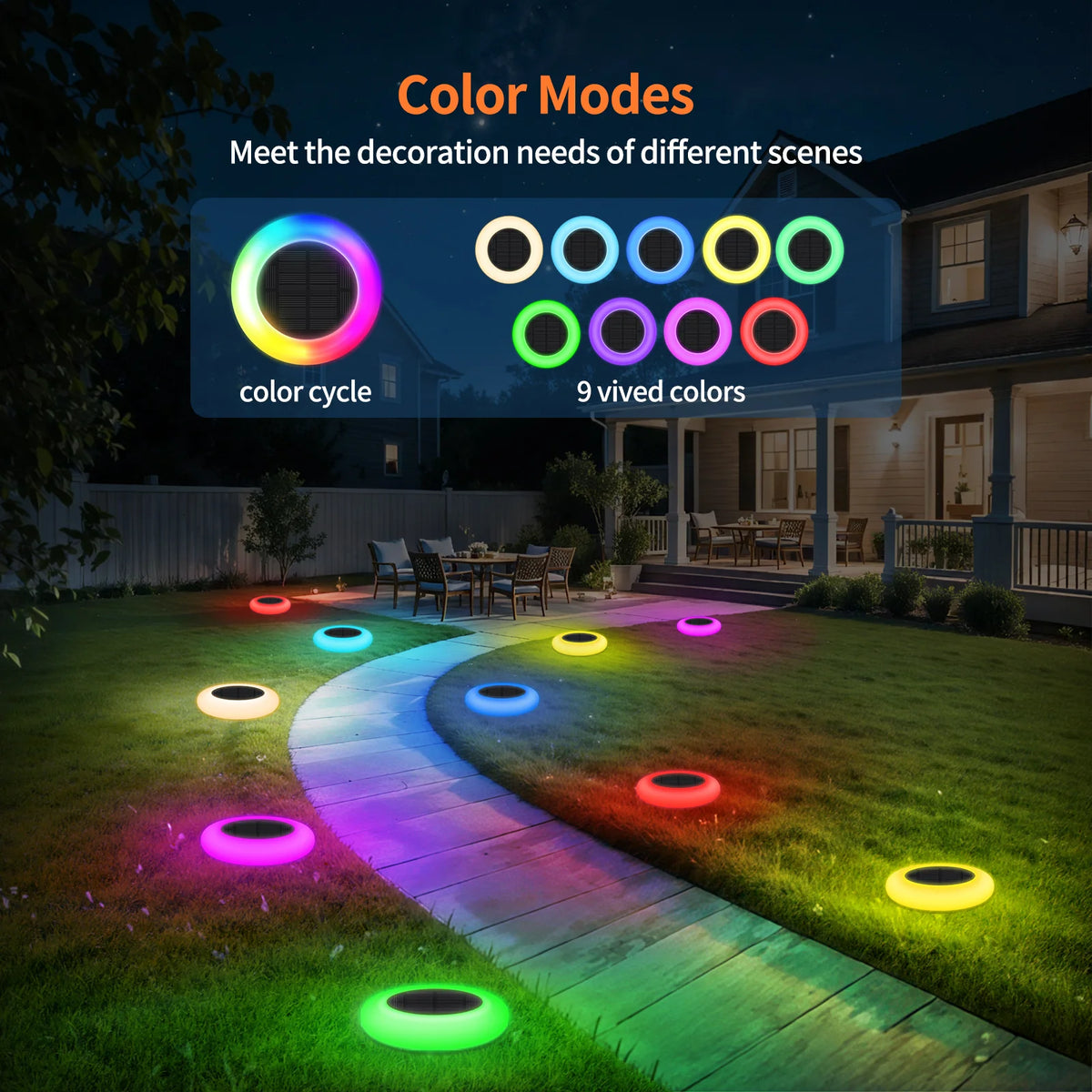 Intelamp Color Changing Solar Pathway Lights for Garden and Landscape