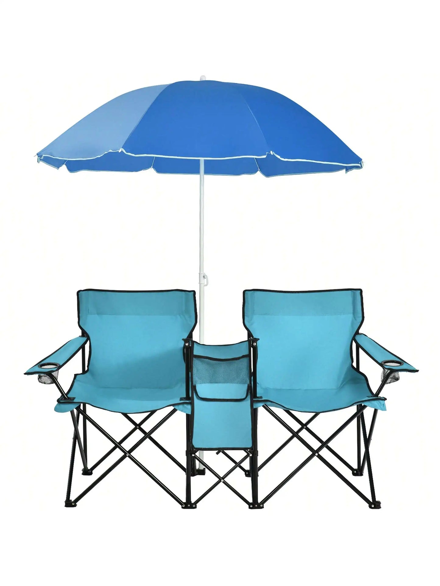 Folding Picnic Double Chair W/Umbrella Table Cooler Beach Camping Turquoise\Black\Red\Gray