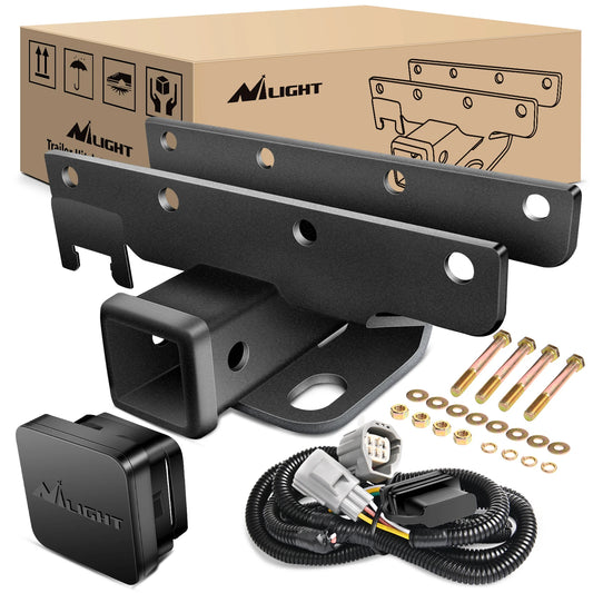 Nilight 2' Inch Rear Bumper Tow Trailer Hitch Receiver Kit, Compatible for 2007-2018 Jeep Wrangler JK 4 Door & 2 Unlimited, W/4-Pin Wiring Harness (Exclude JL Models)