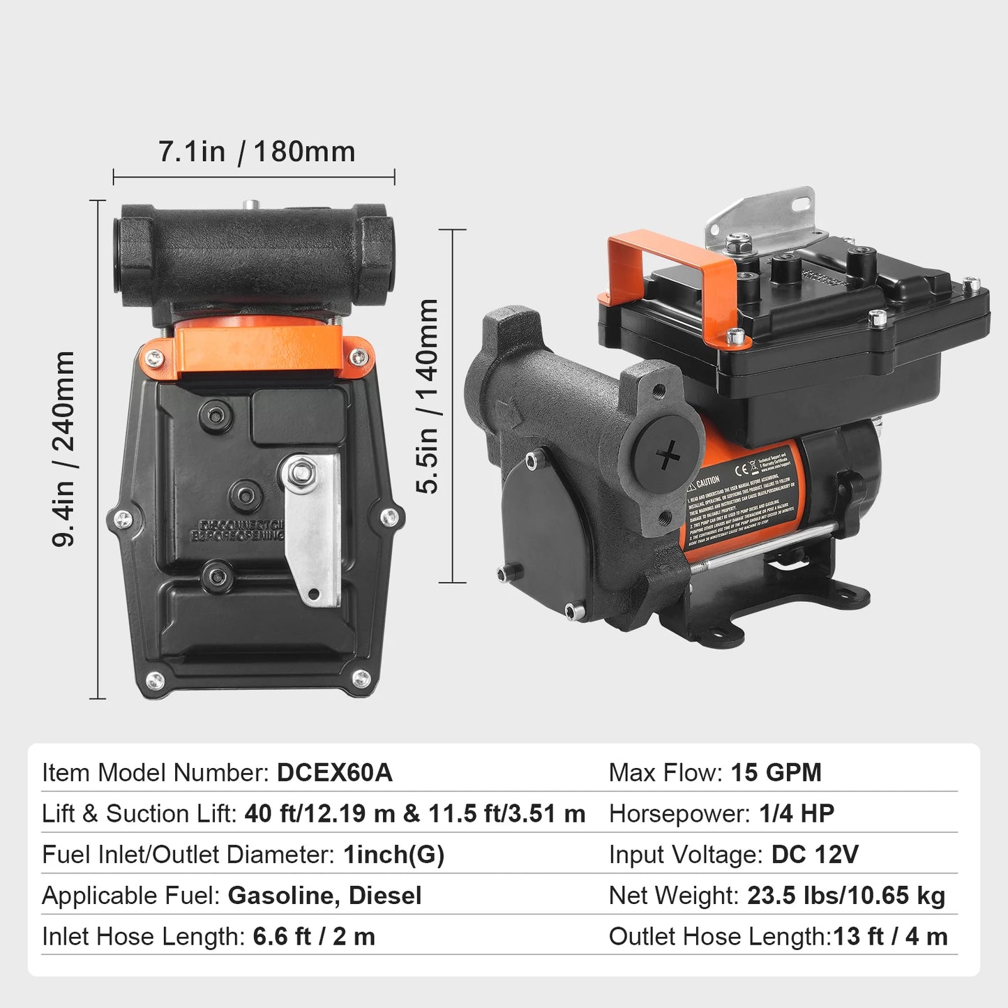 SucceBuy Fuel Transfer Pump 12V DC 5GPM / 8GPM / 12GPM Portable Type Electric Diesel Transfer Pump for Diesel Methanol Blends