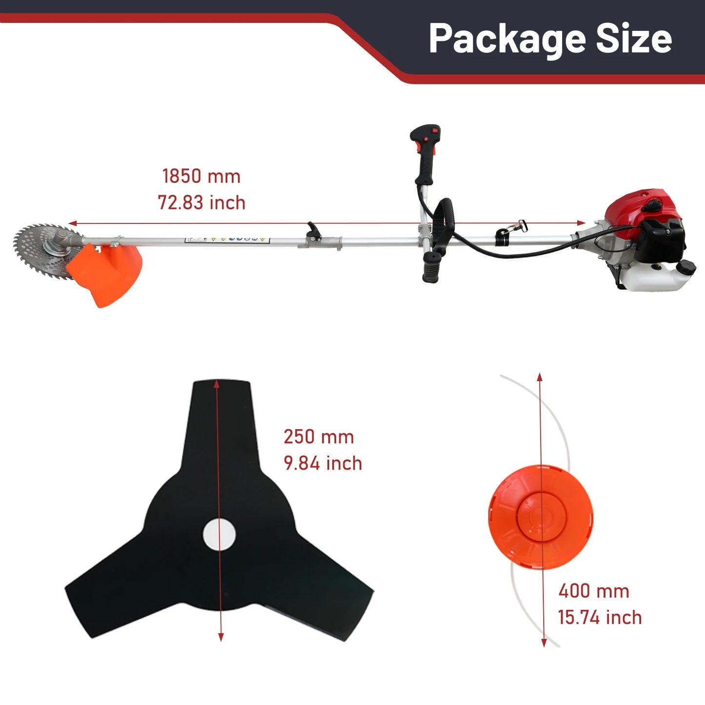 52cc 2-Stroke Gasoline Lawn Mower Gas String Trimmer 3-in-1 Adjustable Handheld Weed Eater with 4 Detachable Trimmer Heads