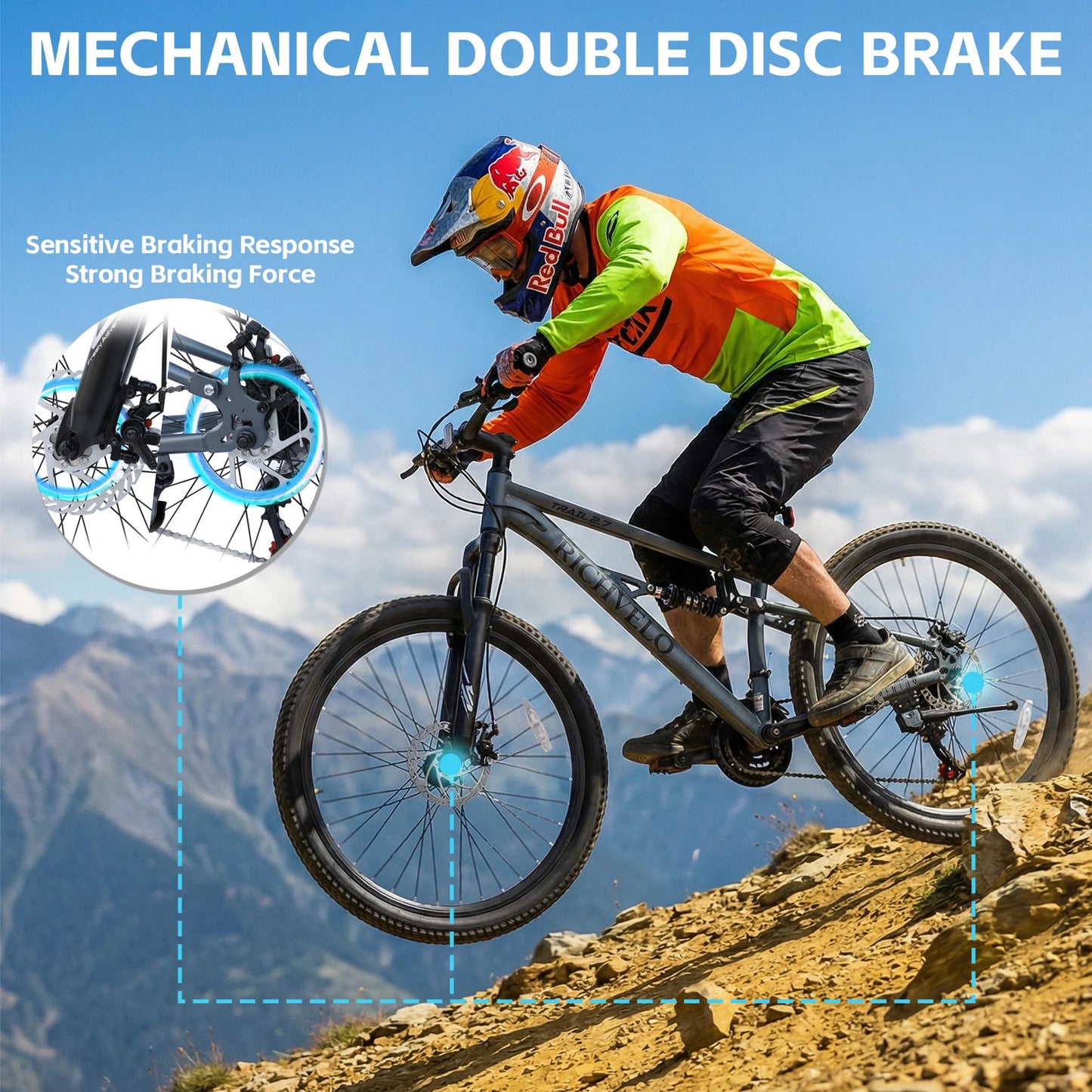 24/26 Inch Mountain Bike, Full Suspension 21-Speed Mountain Bicycle with Dual Disc Brakes, Carbon Steel Frame MTB Bike for Teenagers Adult Men Women