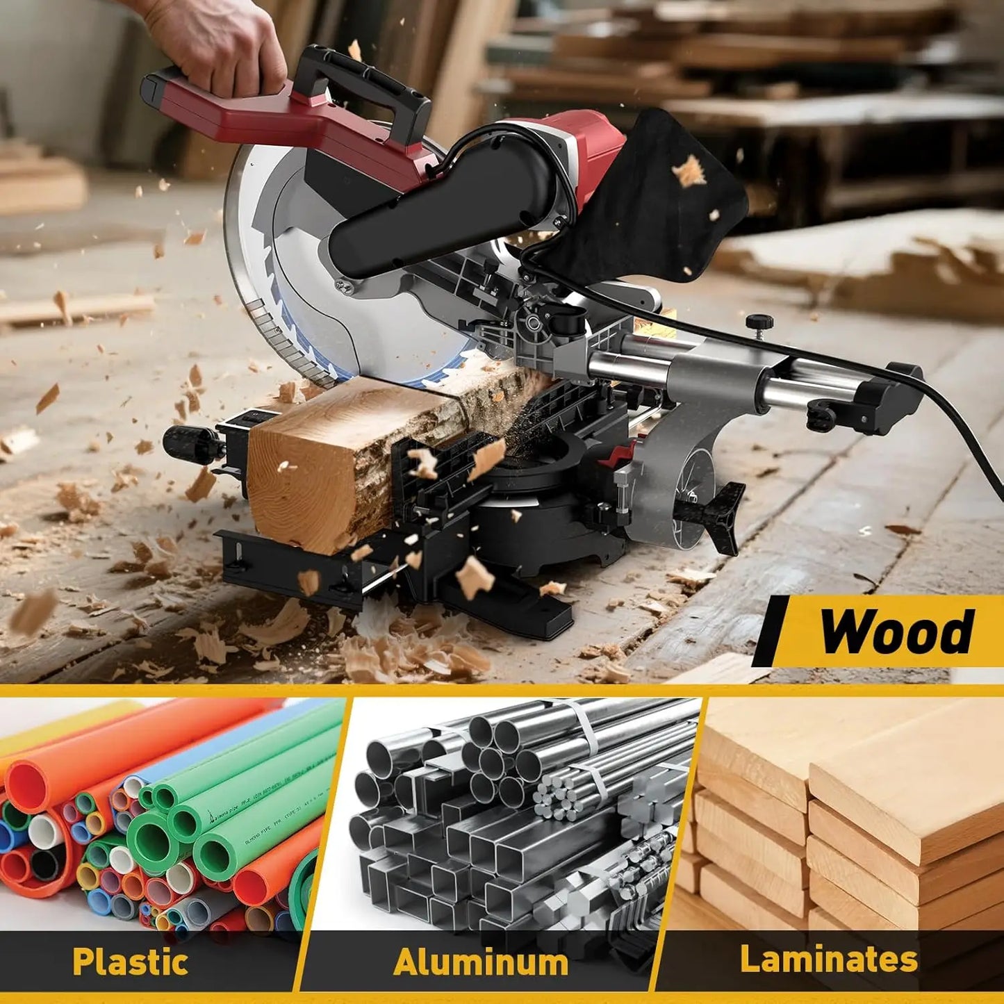 10/12 Inch Single/Dual-Bevel Sliding Compound Miter Saw, 5000/3800RPM, 0-45°, 15 Amp, 36T Blade Precision Cutting Power Saw