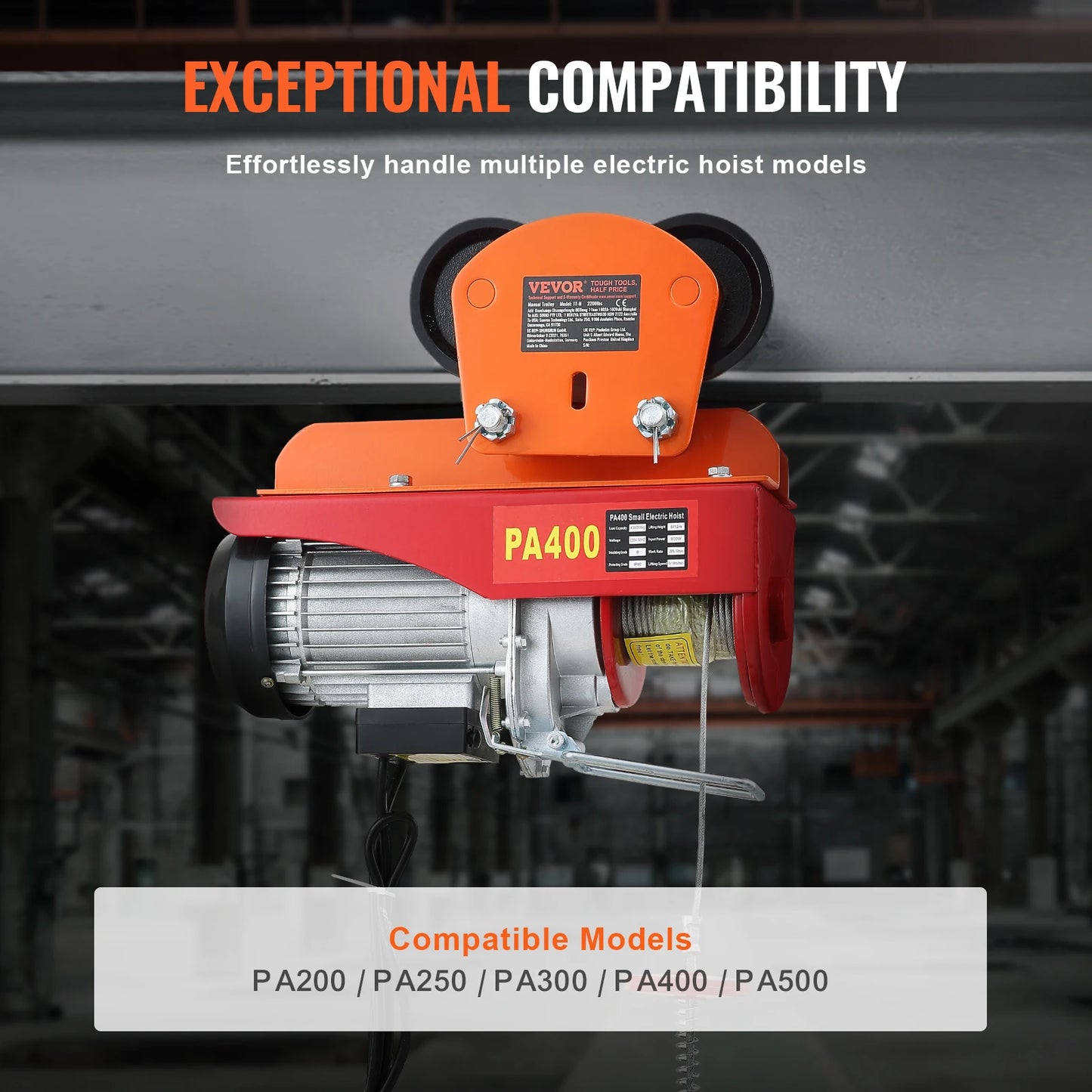 SucceBuy Electric Hoist Manual Trolley 0.5/1 Ton Capacity for PA200 PA250 PA300 PA400 PA500 Push Beam Trolley with Dual Wheels