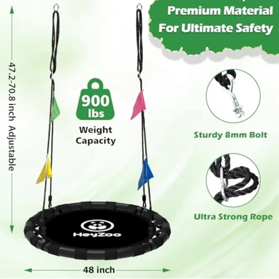 Backyard outdoor playground saucer swing set heavy-duty steel black 900lbs capacity with 360 swivel for kids and family