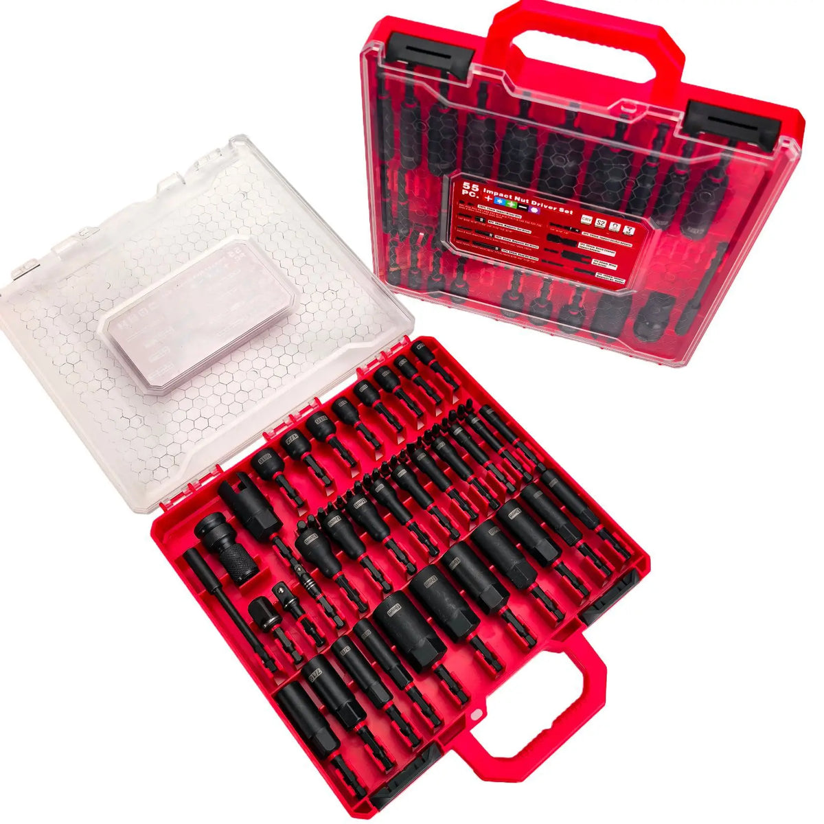 55PCS Magnetic Impact Nut Driver Set Deep Socket Driver Metric SAE Hex Nut Setter Power Drill Bit Tool Kit