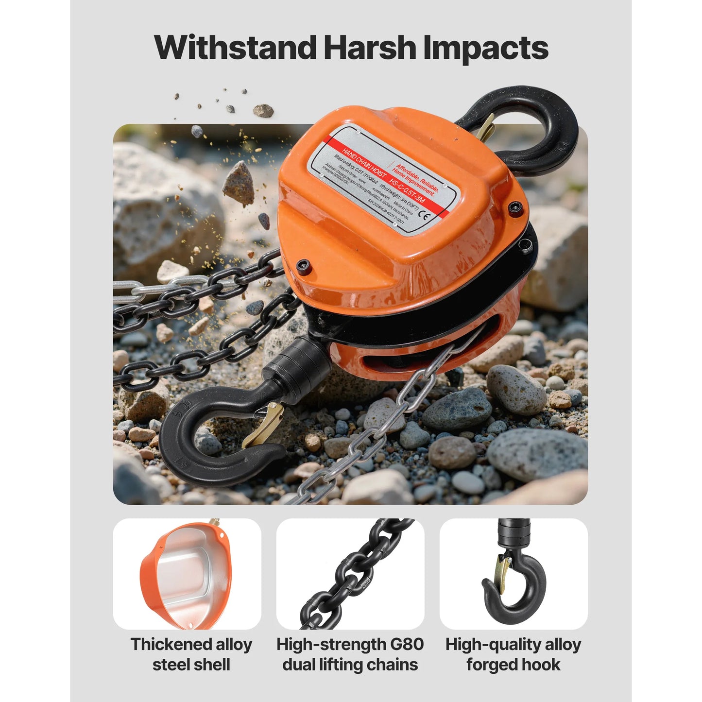 SucceBuy Hand Chain Hoist Manual Chain Block with Upgrade G80 Galvanized Chain 10 ft/20ft Lifting Height Pulley Hoist for Garage