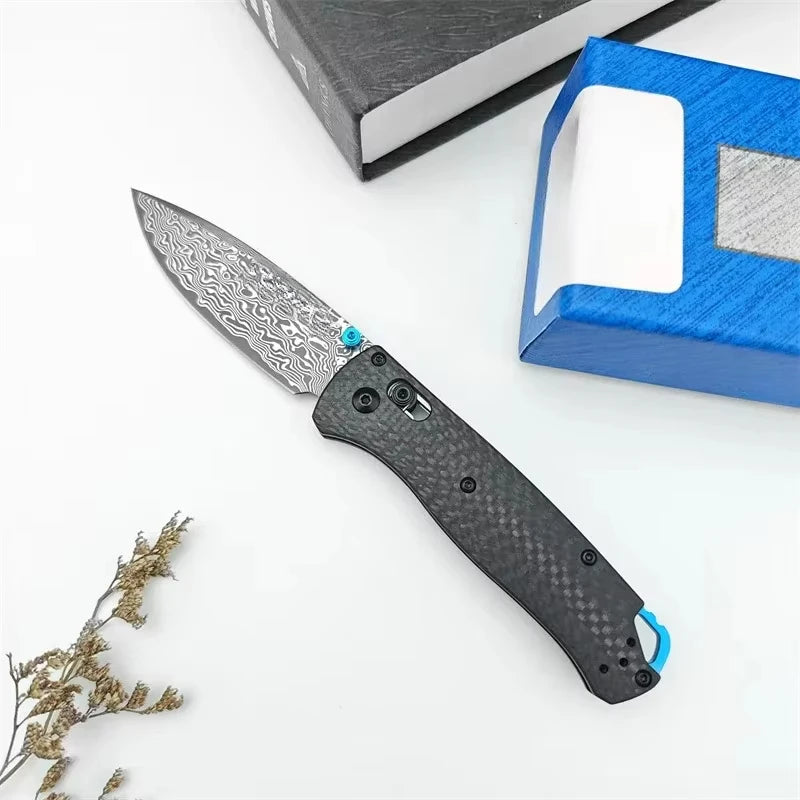 BM 535 Folding Knife Damascus Steel Blade Manual Open EDC Pocket Knife High Quality Carbon Fiber Handle with Clip Portable Tools