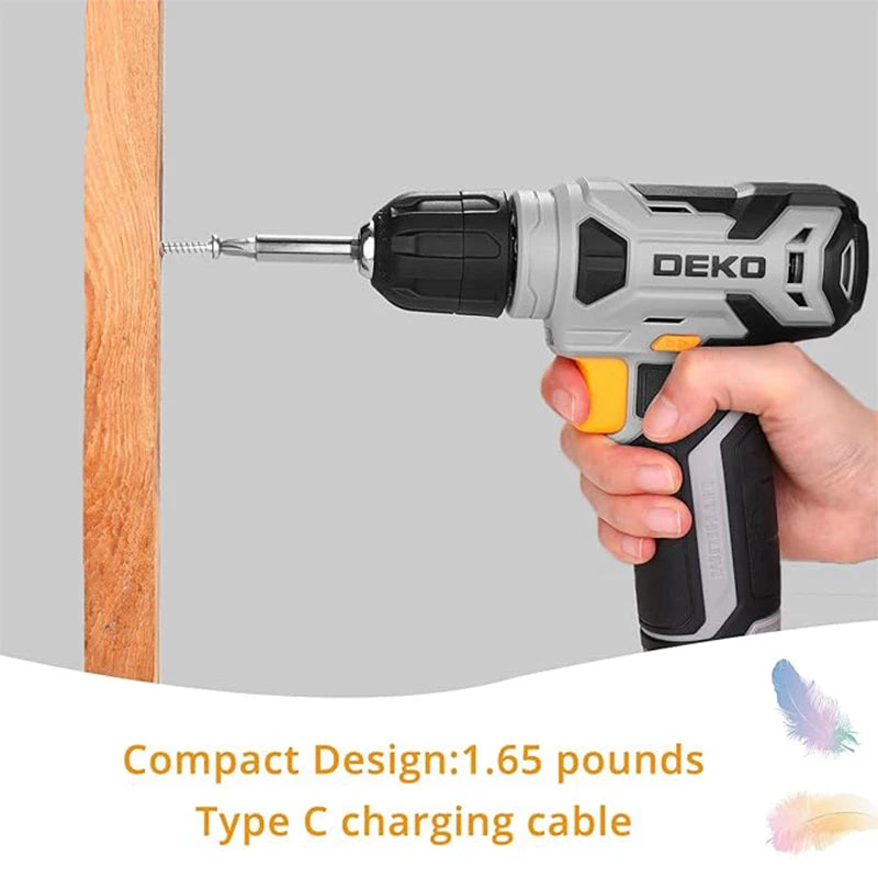 DEKO Cordless Drill Driver Set With Keyless Chuck LED Light