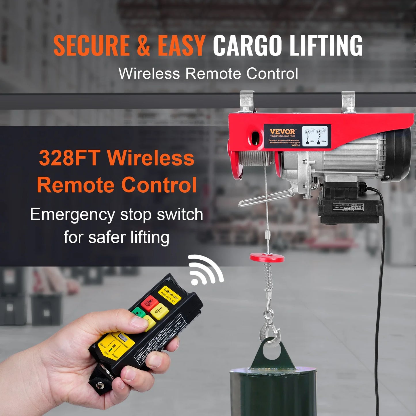 SucceBuy 400-1000kg Electric Hoist Lifting Crane Cable Hoist Winch for Boat Car Garage Elevator with Wired Remote Control Lifter