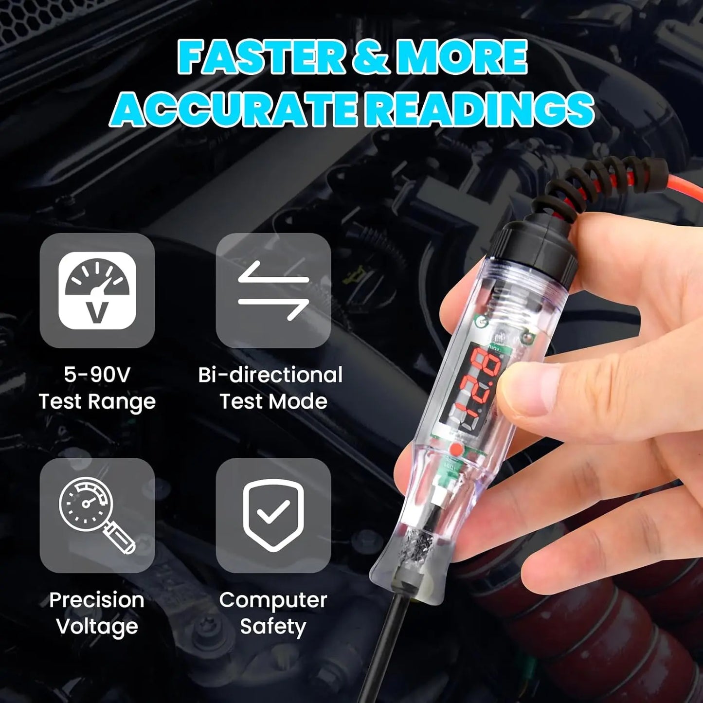 5-90V Digital LED Circuit Tester with Voltage Display for Car/RV/Vehicles, Bidirectional Automotive Electrical Tester