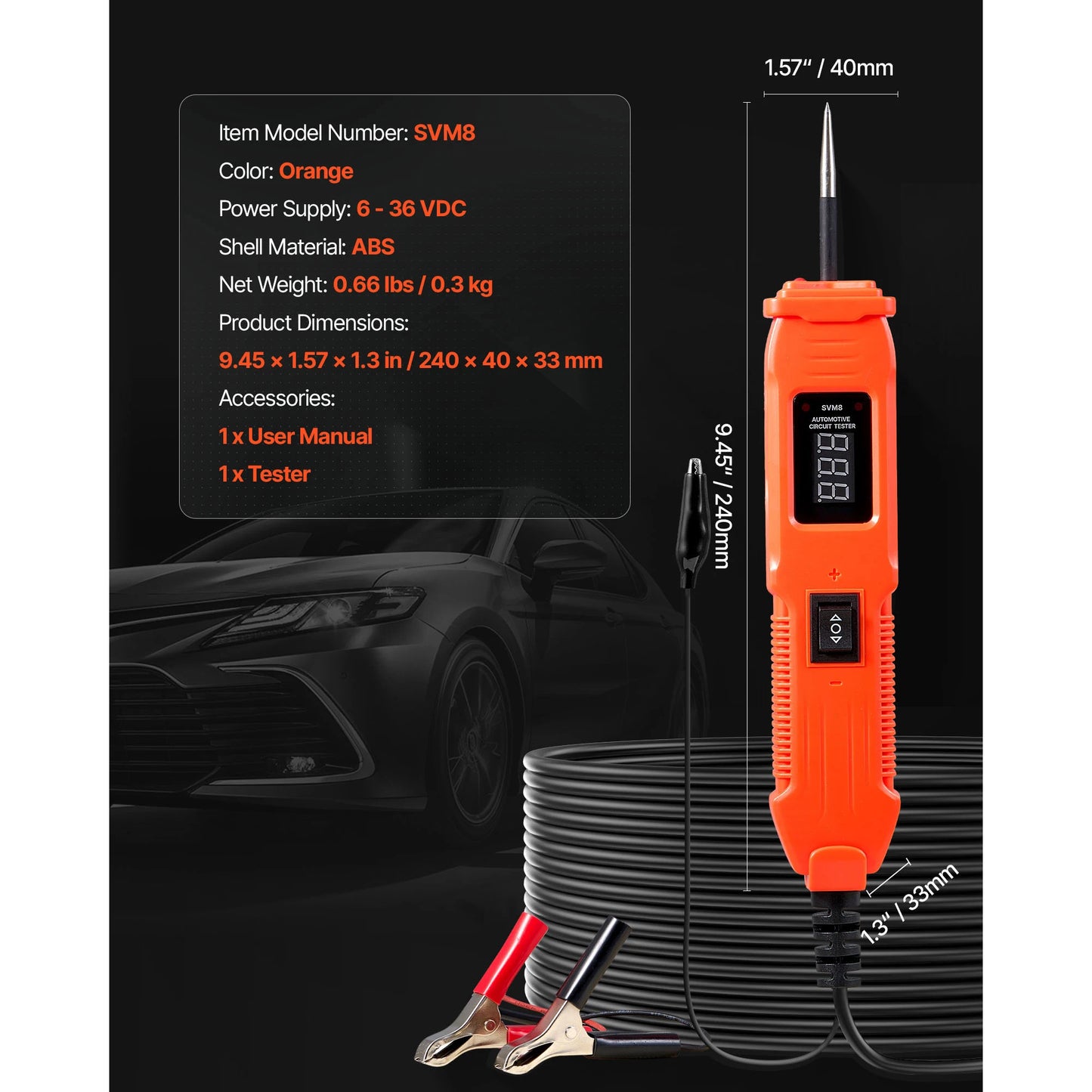 SucceBuy Automotive Circuit Tester Kit with TFT Color Display Lighting 2-in-1 Electrical Power Tester Probe with Extension Cable