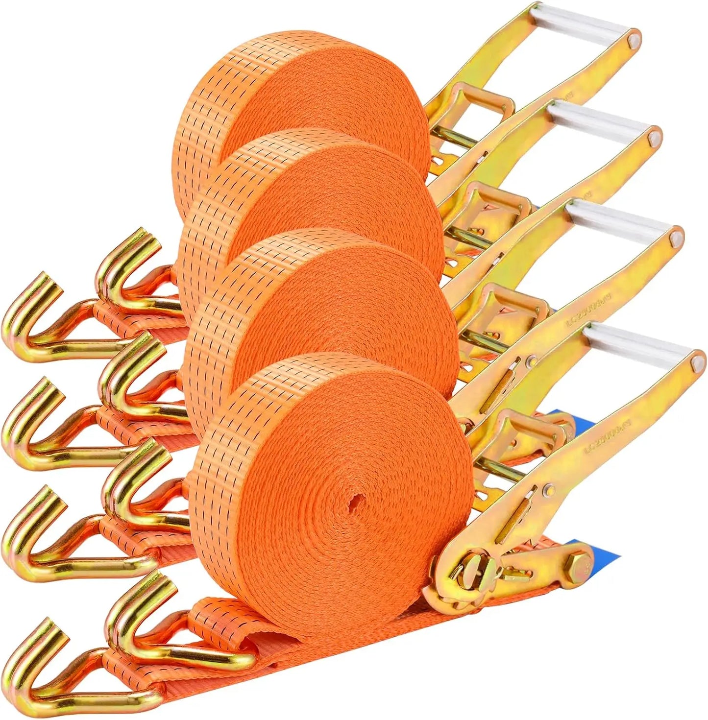 9m X 50mm Double J Hook Ratchet Straps (11,000 lbs Break Strength), Heavy Duty Tie Down Straps for Trucks, Motorcycle, 4Pcs