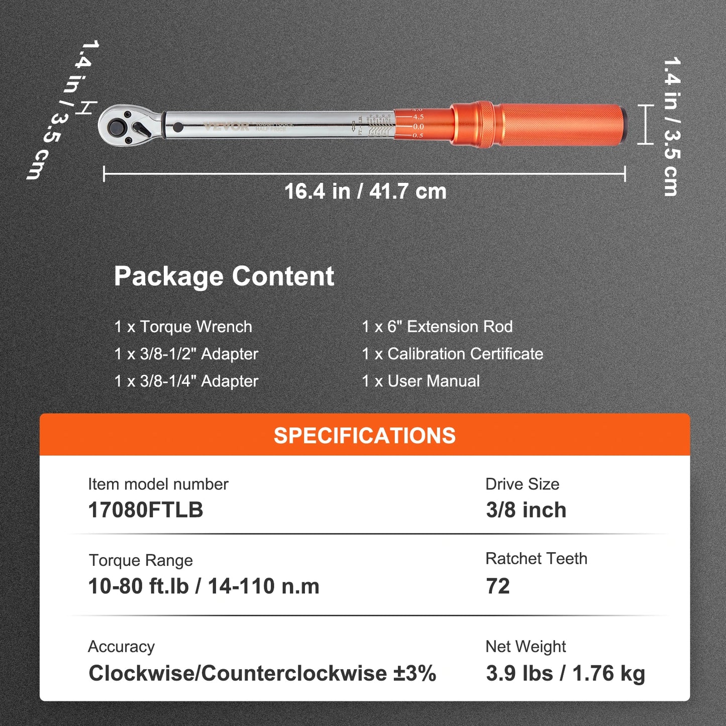 SucceBuy 1/2" 1/4" 3/8" Mechanical Torque Wrench Set Precision Pointer Hand Tools Torque Wrench Workshop Car Repair Tool