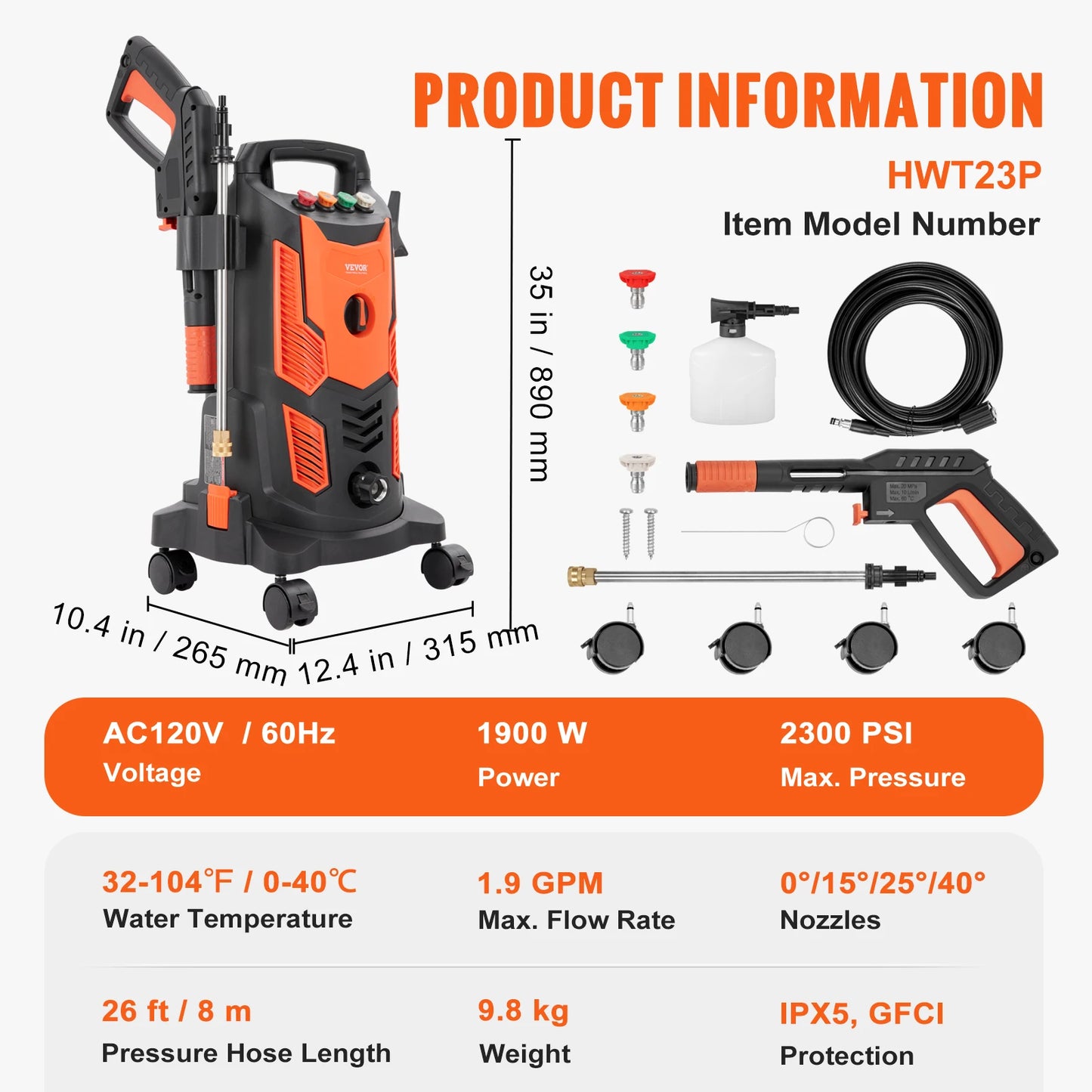 SucceBuy Electric Pressure Washer Power Washer Quick Connect Nozzles Foam Cannon Retractable Handle for Portable to Clean Patios