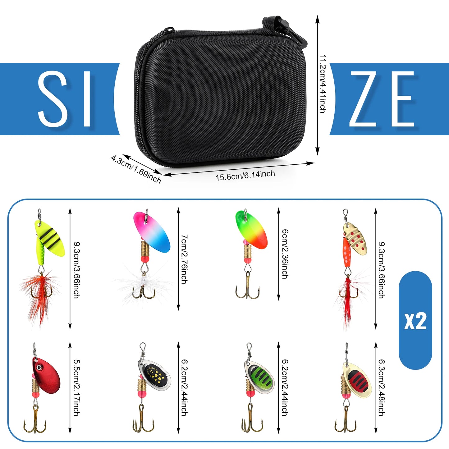 16Pcs Spinner Fishing Lures Set with Tackle Box Metal Composite Rotating Blades Bass Trout Salmon Freshwater Saltwater Fishing