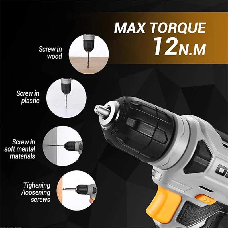 DEKO Cordless Drill Driver Set With Keyless Chuck LED Light