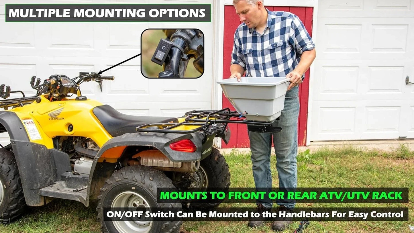 80 LB ATV/UTV Broadcast Spreader 12Volt Heavy Duty Motor  Salt, Seed, Fertilizer & More  Adjustable Drop Rate Included