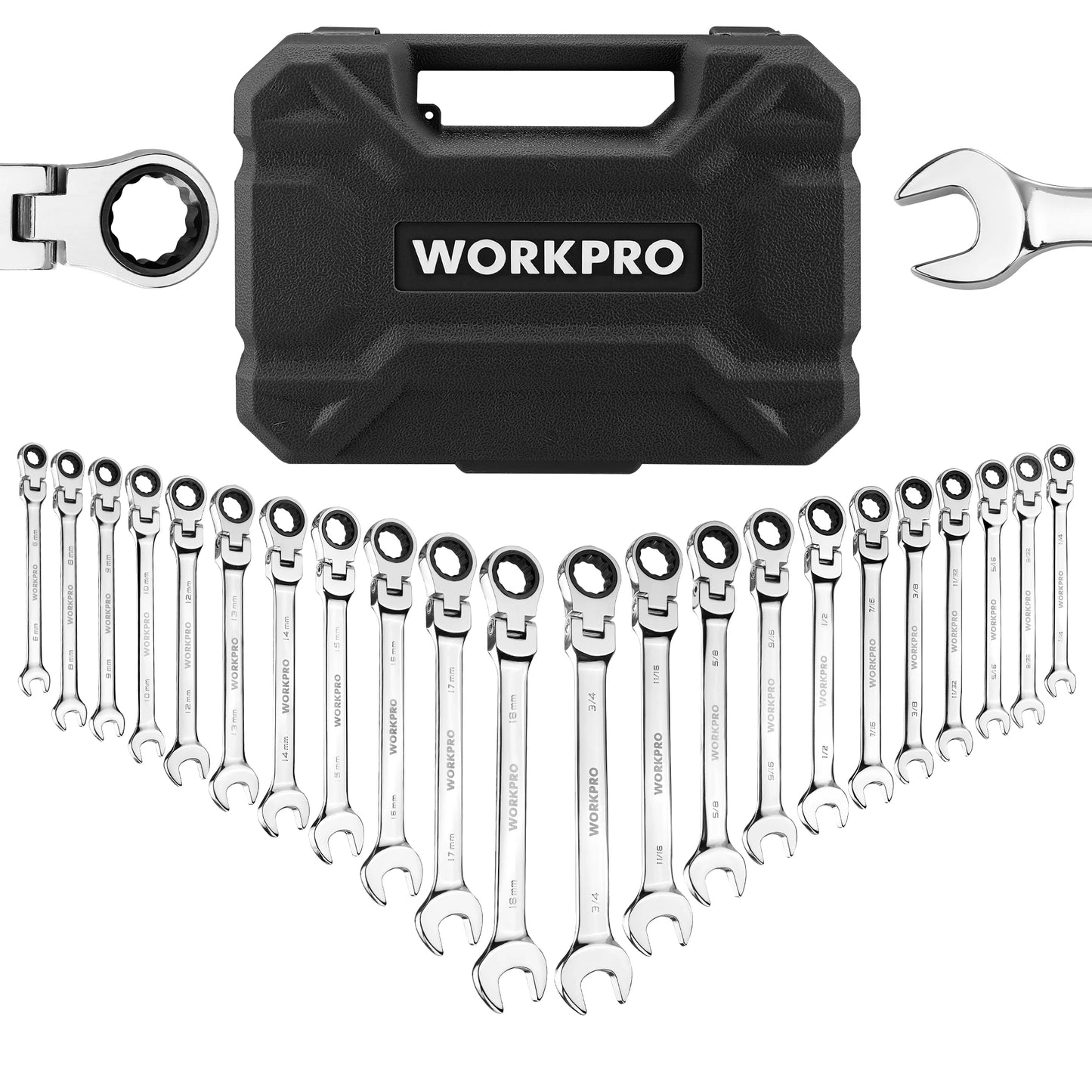 WORKPRO 21pc Ratcheting Wrench Set  with Box ,72 Teeth Wrench with Box, Wrench Repair  Tool Set