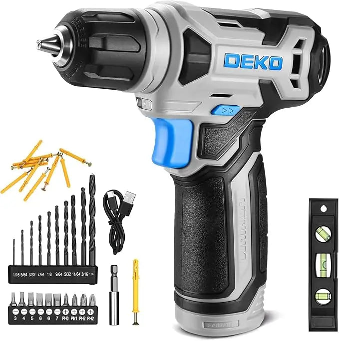 DEKO Cordless Drill Driver Set With Keyless Chuck LED Light